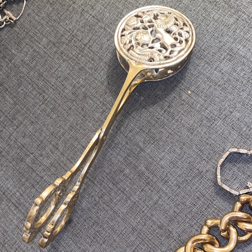 Vintage Ornate Pastry Tongs Brass and Silver plate